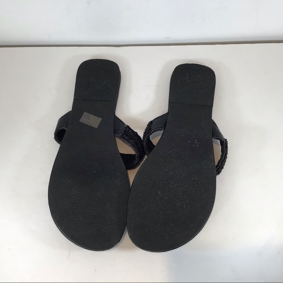 MEXIT BLACK BEADED EMBELLISHED T STRAP SANDALS SZ 9 - Picture 8 of 10